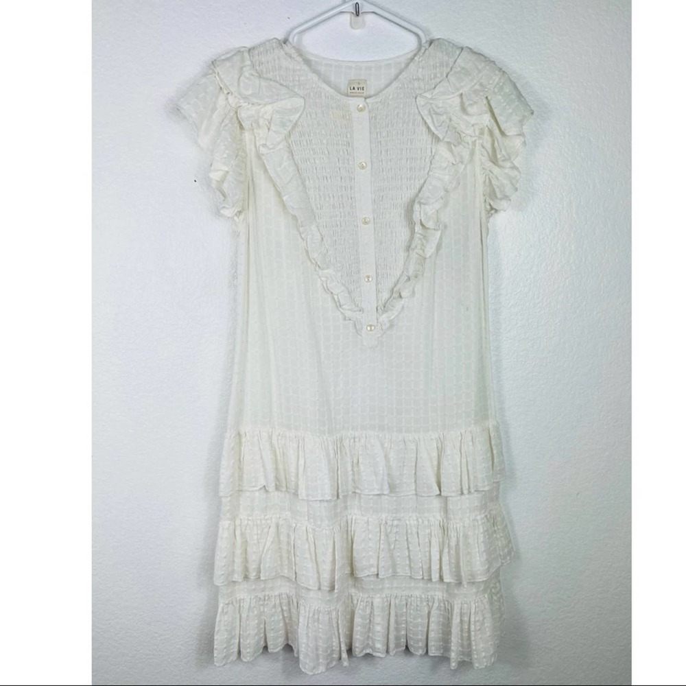 LA VIE Drapey Check Ruffle Dress size XS